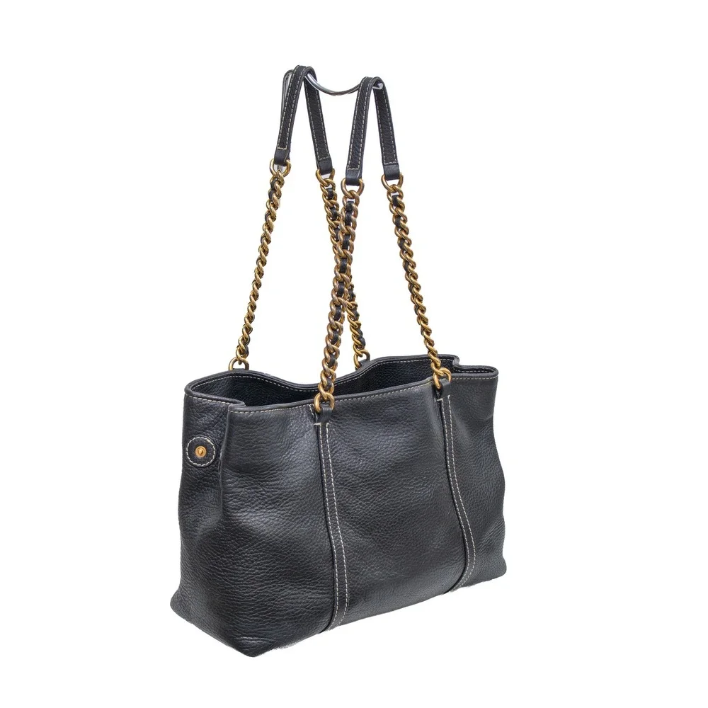 Dolce & Gabbana Black Pebbled Leather Chain Shoulder Tote Bag DG Leopard